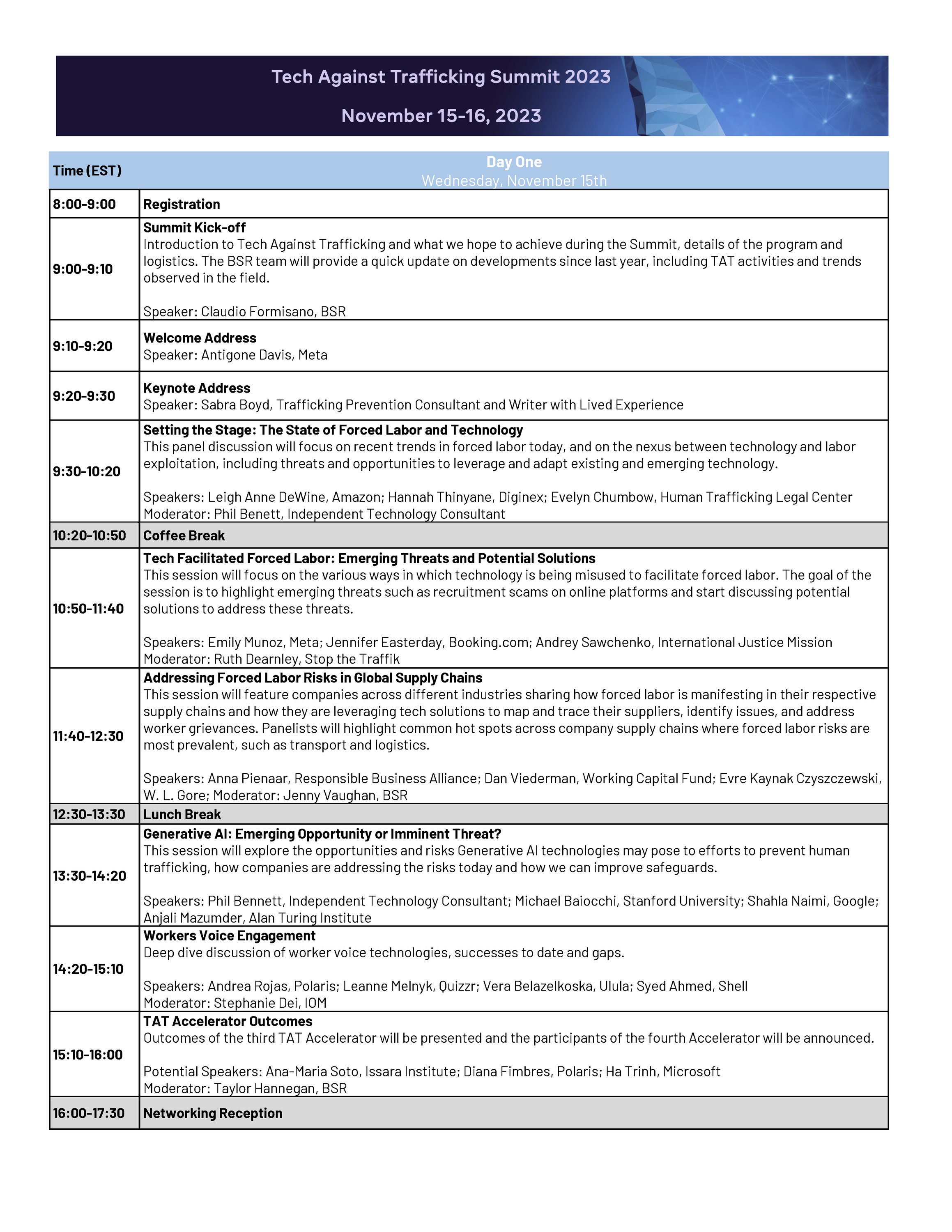 Agenda Day 1