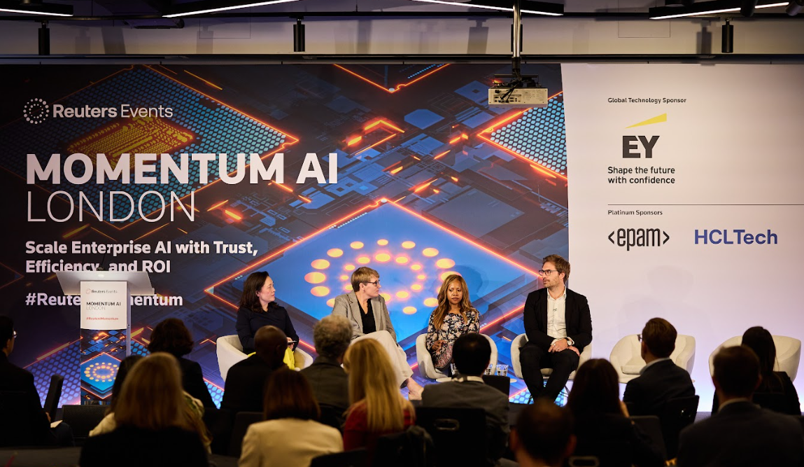 Panel discussion on stage at the Momentum AI London conference
