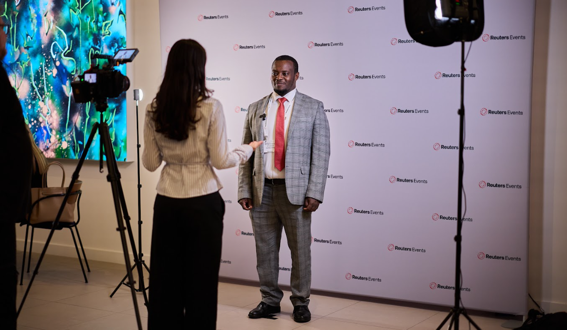 Speaker being filmed for an interview at the Momentum AI London conference