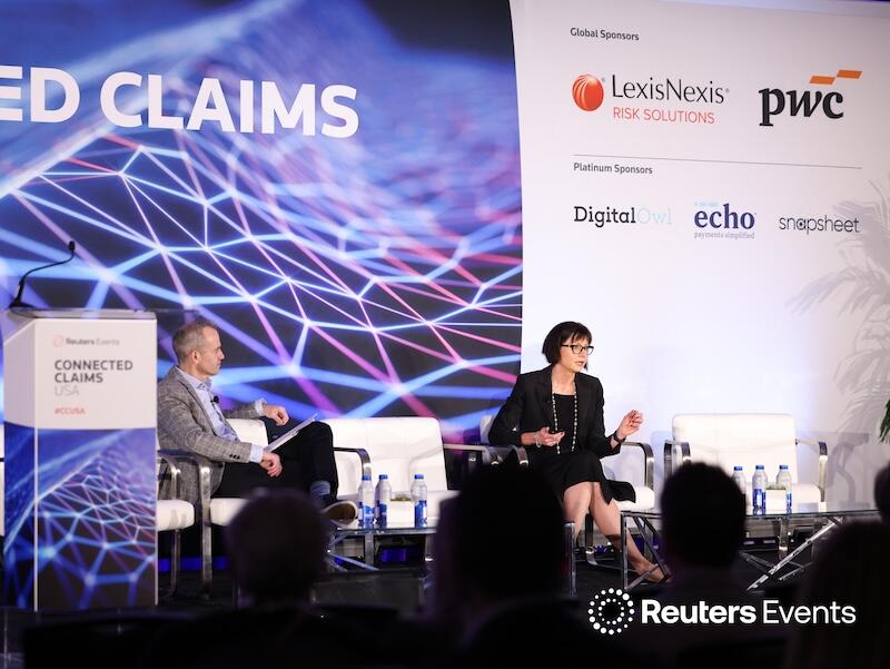 2 speakers on stage at the Connected Claims USA conference