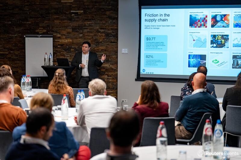 A speaker giving a presenation at Supply Chain Europe 2025