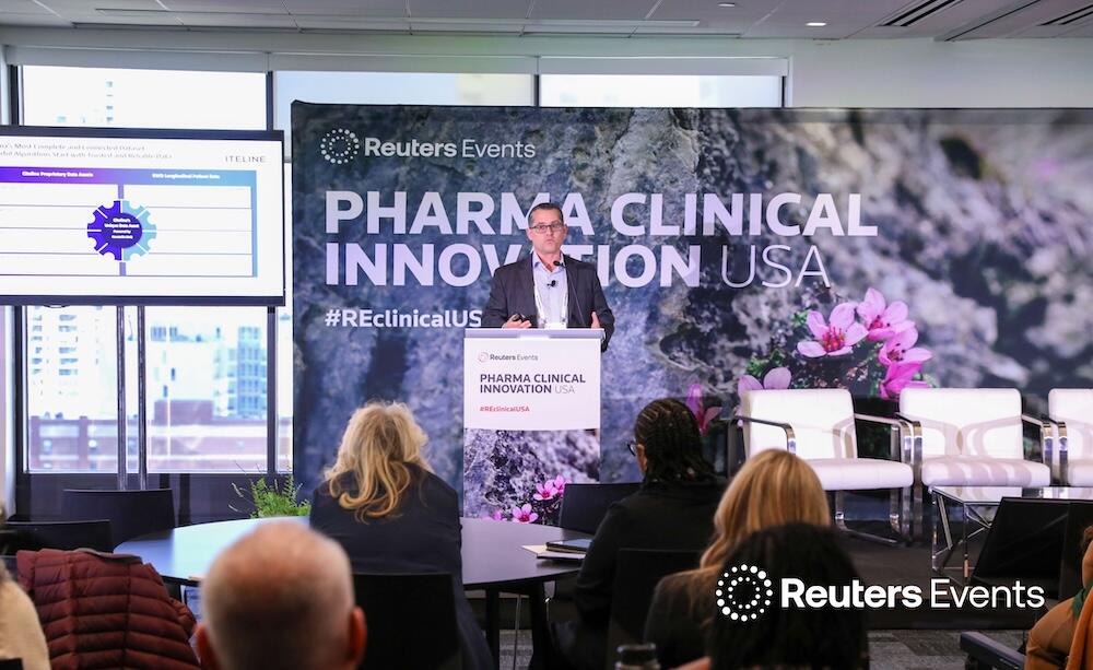 a speaker on stage at our Pharma Customer Engagement USA show