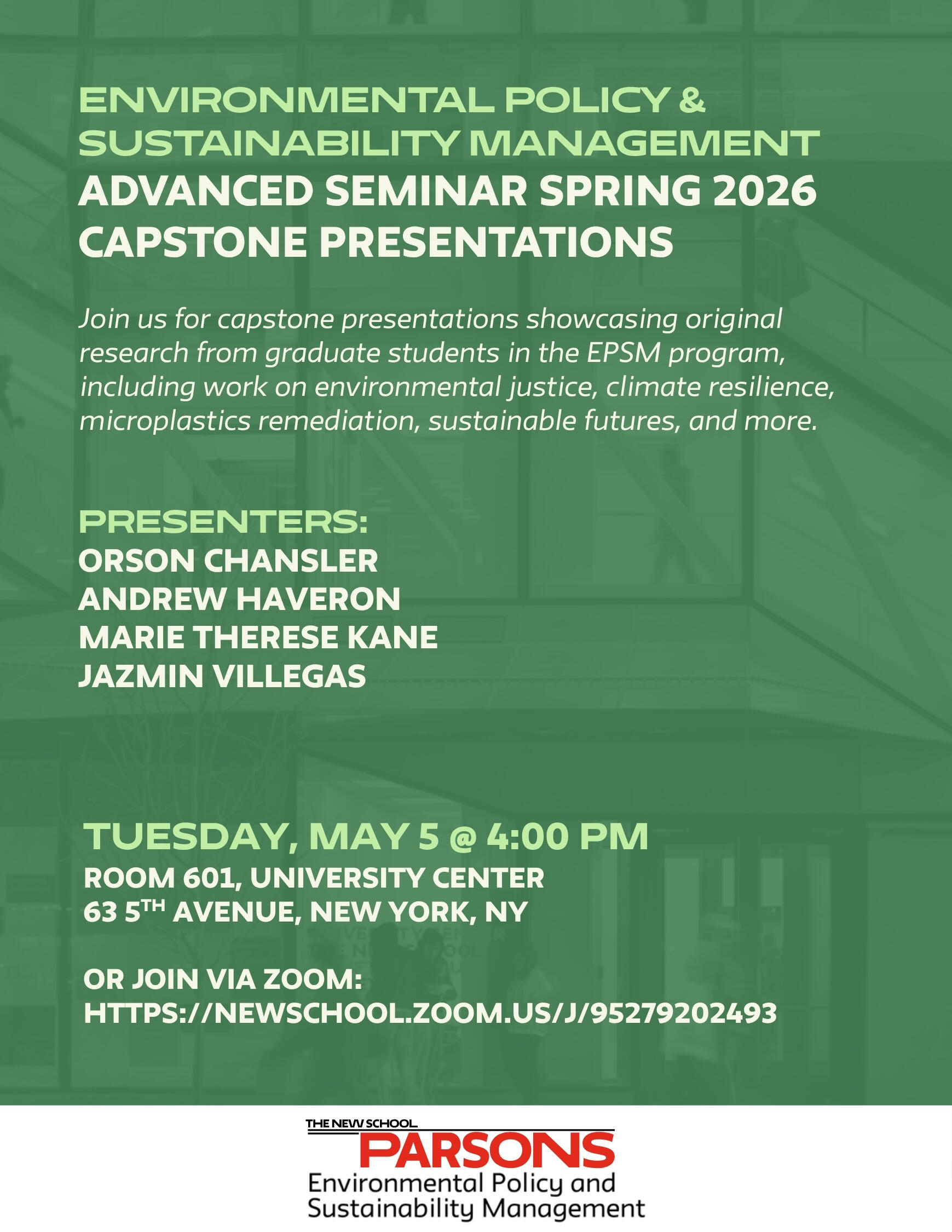 EPSM Advanced Seminar Spring 2026 Capstone Presentations
