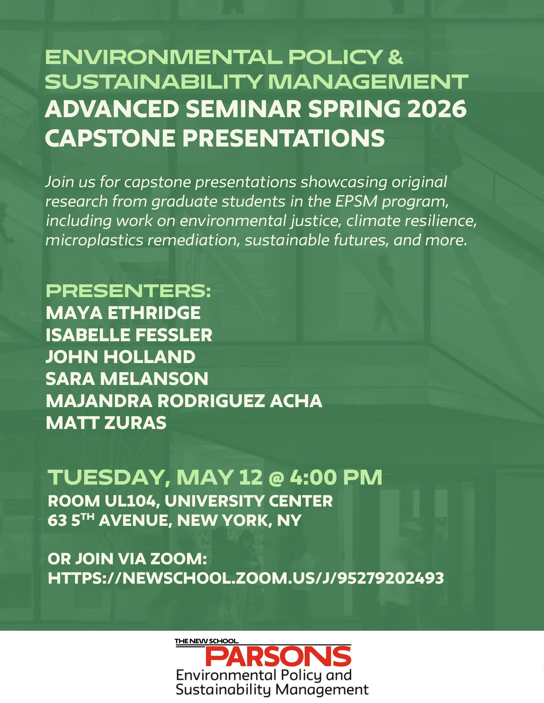 EPSM Advanced Seminar Spring 2026 Capstone Presentations (Two)
