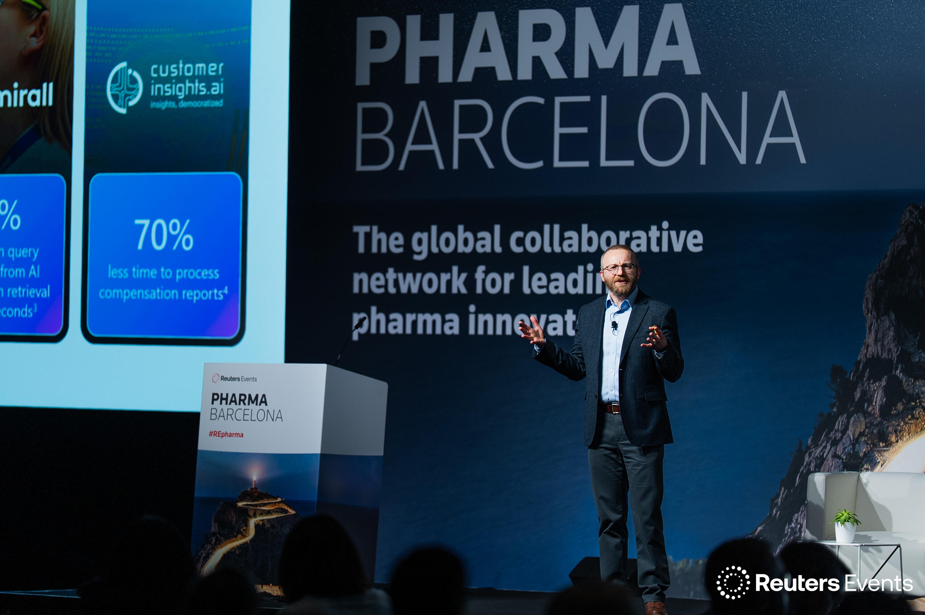 Speaker on stage at Pharma Europe