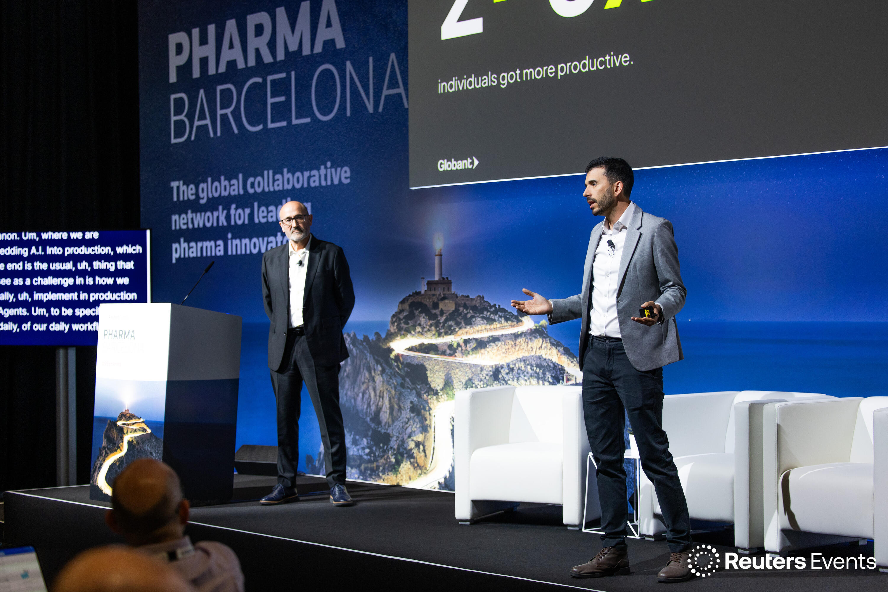 Two speakers on stage at Pharma Europe