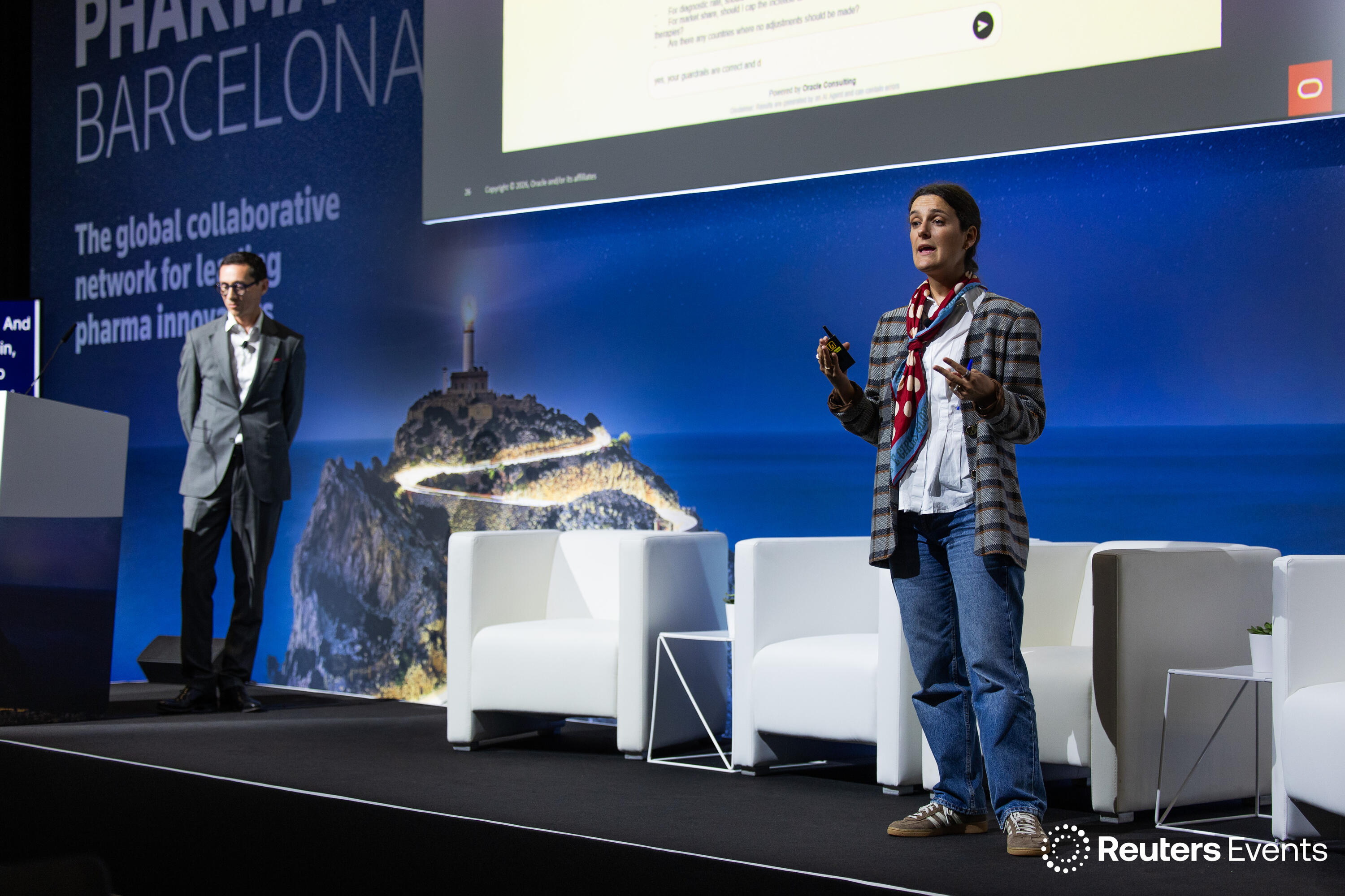 Two speakers on stage at Pharma Europe