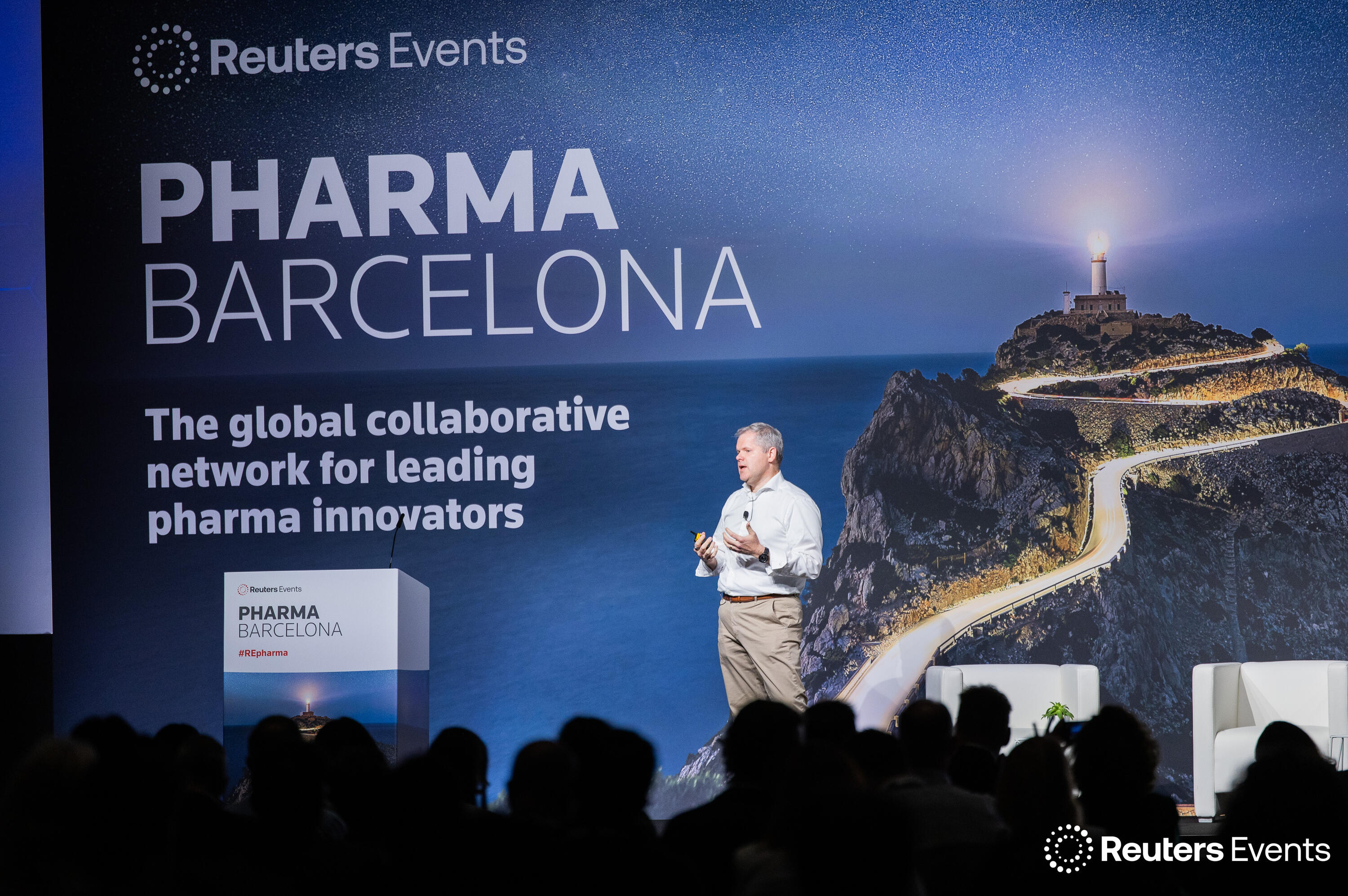 A  speaker on stage at Pharma Europe