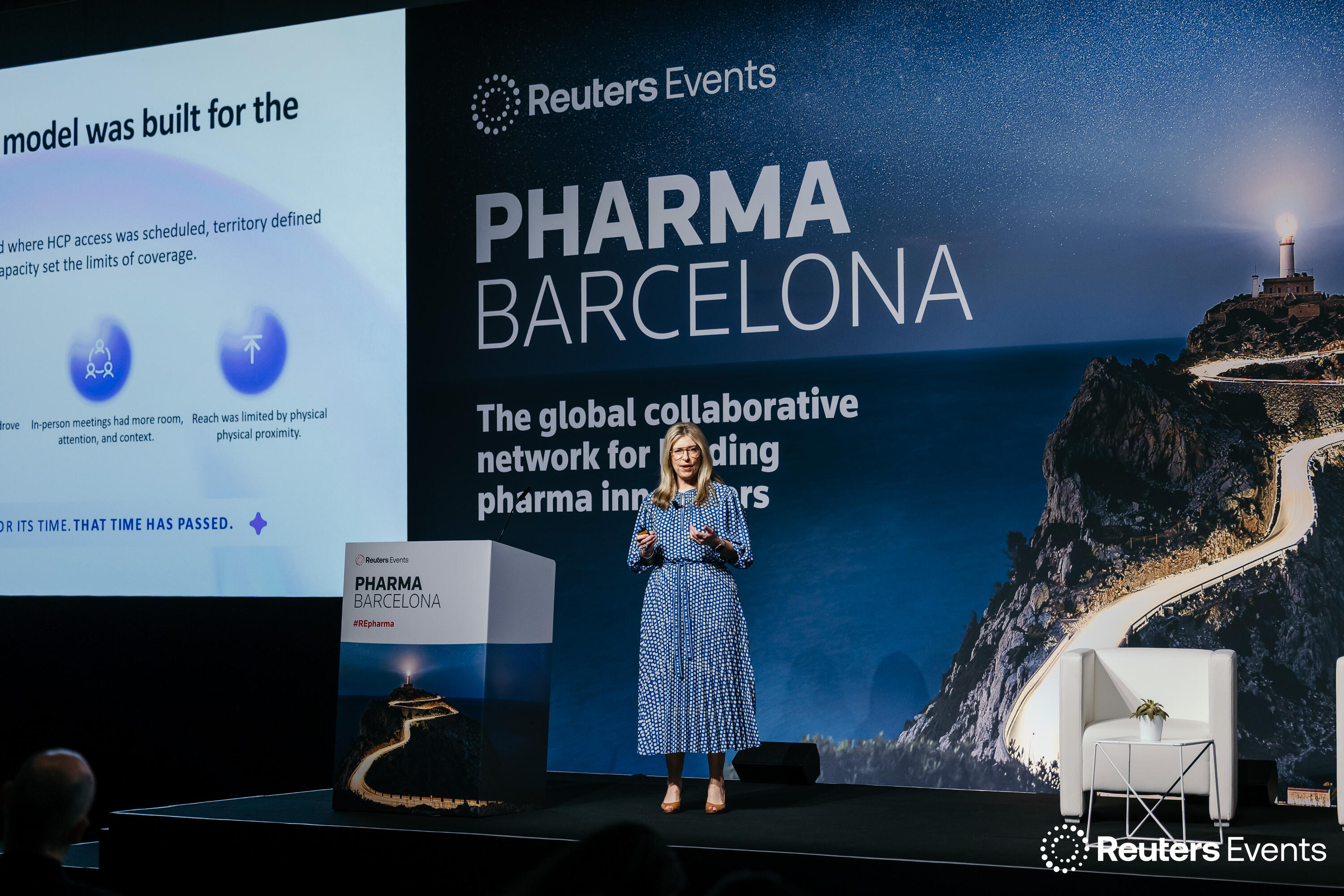 A  speaker on stage at Pharma Europe