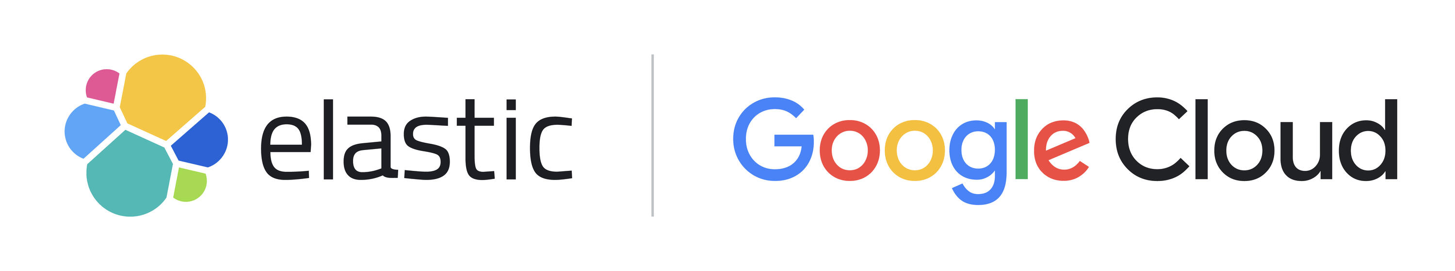 An abstract colorful cluster next to Elastic text logo